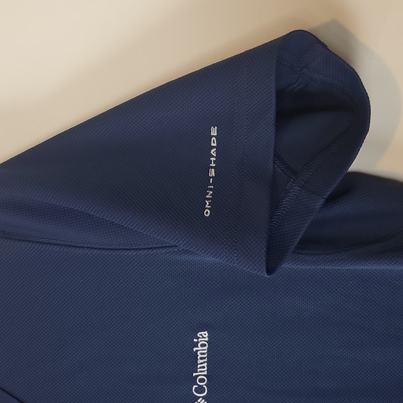 COLUMBIA Navy Blue Omni-Shade 3 Button Short Sleeve Polo Shirt - Picture 4 of 8